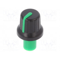 ; Knob; with pointer; ABS; Øshaft: 6mm; Ø16x14.4mm; black; push-in; SR PASSIVES ; Knob; with pointer; ABS; Øshaft: 6mm; Ø16x14.4mm; black; push-in; SR PASSIVES