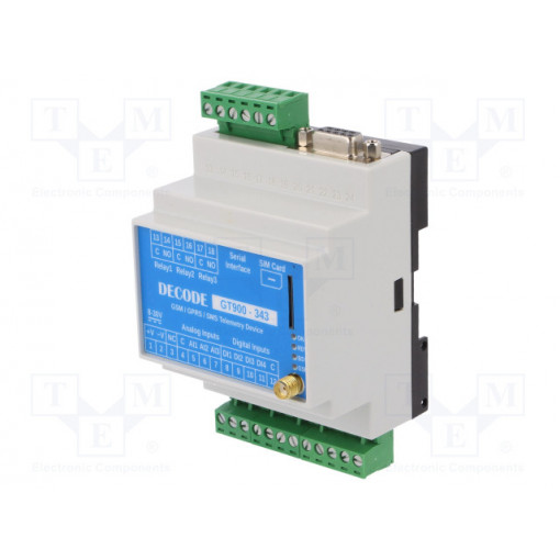 GT900 343; Industrial module: telemetry; GSM/GPRS; 8÷30VDC; Mounting: DIN; DECODE GT900 343; Industrial module: telemetry; GSM/GPRS; 8÷30VDC; Mounting: DIN; DECODE