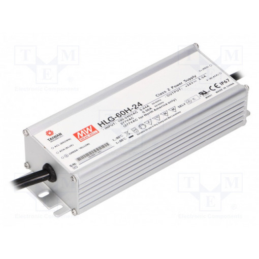 HLG-60H-24; Power supply: switched-mode; LED; 60W; 24VDC; 2.5A; 90÷305VAC; IP67; MEAN WELL