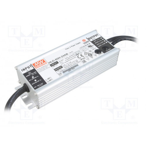HLG-60H-24AB; Power supply: switched-mode; LED; 60W; 24VDC; 22÷27VDC; 1.5÷2.5A; MEAN WELL