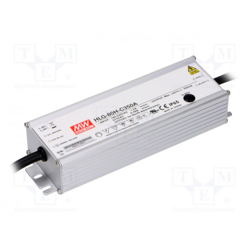 HLG-80H-C350A; Power supply: switched-mode; LED; 90W; 128÷257VDC; 210÷350mA; IP65; MEAN WELL