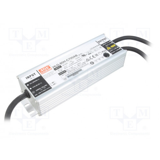 HLG-80H-C700AB; Power supply: switched-mode; LED; 90.3W; 84÷129VDC; 420÷700mA; MEAN WELL