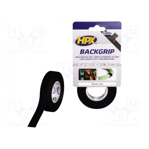 BG1605; Tape: fixing; W: 16mm; L: 5m; Thk: 1.25mm; black; max.100°C; HPX BG1605; Tape: fixing; W: 16mm; L: 5m; Thk: 1.25mm; black; max.100°C; HPX