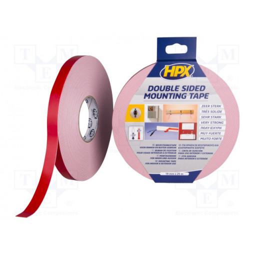 DS1925; Tape: fixing; W: 19mm; L: 25m; Thk: 1.1mm; double-sided; acrylic; HPX