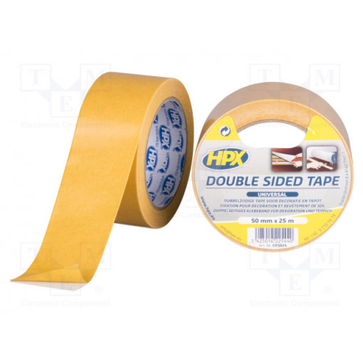 CE5025; Tape: fixing; W: 50mm; L: 25m; Thk: 0.08mm; double-sided; white; HPX CE5025; Tape: fixing; W: 50mm; L: 25m; Thk: 0.08mm; double-sided; white; HPX