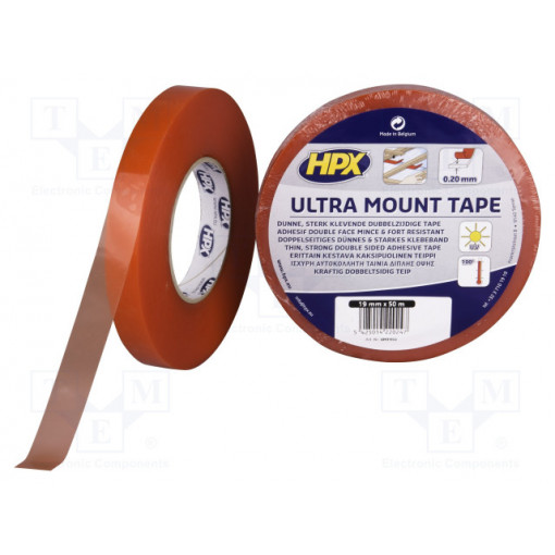 UM1950; Tape: fixing; W: 19mm; L: 50m; Thk: 0.2mm; double-sided; transparent; HPX