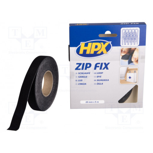 Z2005L; Tape: velcro; W: 20mm; L: 5m; Thk: 2.1mm; synthetic rubber; black; HPX