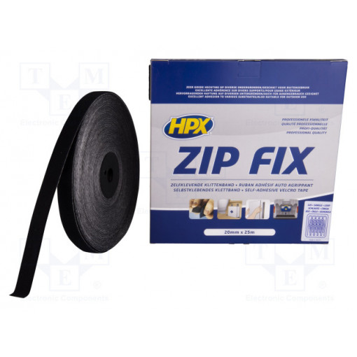 Z2025L; Tape: velcro; W: 20mm; L: 25m; Thk: 2.1mm; synthetic rubber; black; HPX