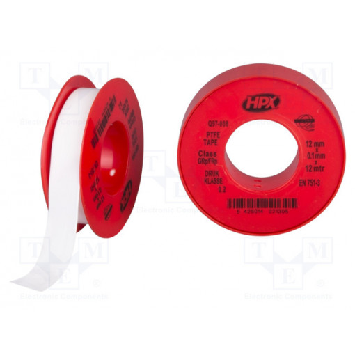 PT1212; Tape: sealing; W: 12mm; L: 12m; white; PTFE; Application: sealing; HPX