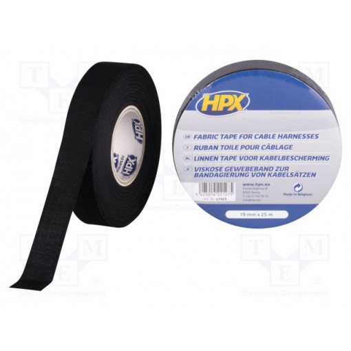 LI1925; Tape: fixing; W: 19mm; L: 25m; Thk: 0.18mm; rubber; black; max.105°C; HPX