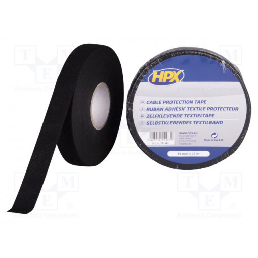 TP1925; Tape: fixing; W: 19mm; L: 10m; Thk: 0.3mm; rubber; black; max.105°C; HPX