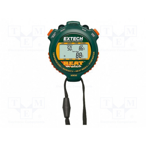 HW30; Meter: stop watch; Temp: -10÷50°C; Accur: ±1,5°C; Resol: 0.1°C; ±5%; EXTECH