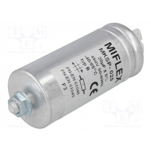 I140V620I-D; Capacitor: for discharge lamp; 20uF; 450VAC; ±5%; Ø40x88mm; MIFLEX I140V620I-D; Capacitor: for discharge lamp; 20uF; 450VAC; ±5%; Ø40x88mm; MIFLEX