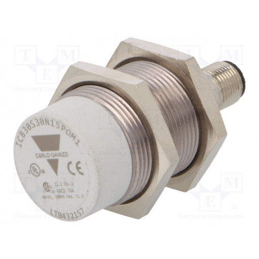 ICB30S30N15POM1; Sensor: inductive; Output conf: PNP / NO; 0÷15mm; 10÷36VDC; M30; CARLO GAVAZZI