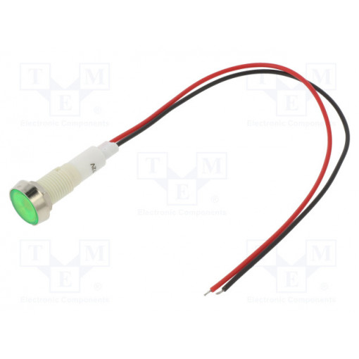 IND10P-12G-W; Indicator: LED; flat; 12VDC; 12VAC; Cutout: Ø10mm; 200mm leads; NINIGI