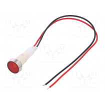 IND10P-12R-W; Indicator: LED; flat; 12VDC; 12VAC; Cutout: Ø10mm; 200mm leads; NINIGI