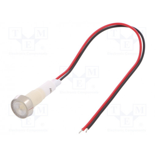 IND10P-12W-W; Indicator: LED; flat; 12VDC; 12VAC; Cutout: Ø10mm; 200mm leads; NINIGI