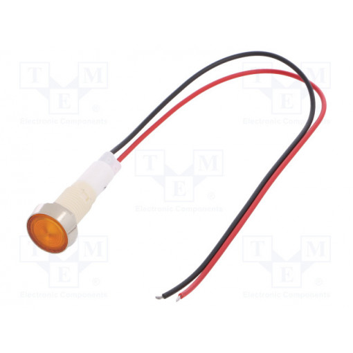 IND10P-12Y-W; Indicator: LED; flat; 12VDC; 12VAC; Cutout: Ø10mm; 200mm leads; NINIGI