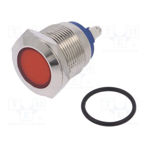 IND19-12R-S; Indicator: LED; flat; 12VDC; 12VAC; Cutout: Ø19mm; screw; brass; NINIGI