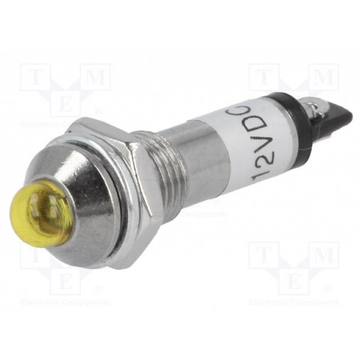 IND8-12Y-A; Indicator: LED; prominent; 12VDC; Cutout: Ø8.2mm; IP40; metal; NINIGI