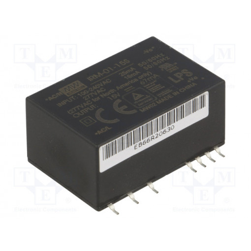IRM-01-15S; Power supply: switched-mode; modular; 1W; 15VDC; 33.7x22.2x16mm; MEAN WELL