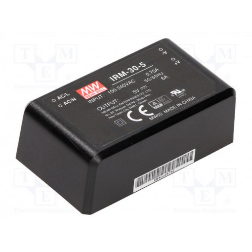 IRM-30-5; Power supply: switched-mode; modular; 30W; 5VDC; 69.5x39x24mm; 6A; MEAN WELL