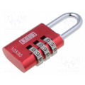 K10530REDD; Padlock; Kind: shackle,combination code; A: 32mm; C: 5mm; B: 27mm; KASP