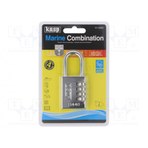 K11440D; Padlock; Width: 40mm; stainless steel; 4 digit code; C: 6.3mm; KASP