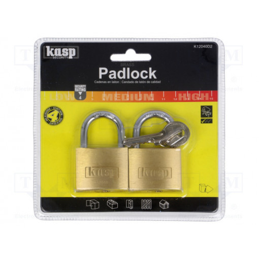 K12040D2; Padlock; brass; hardened steel shackle,double bolted; A: 40mm; KASP