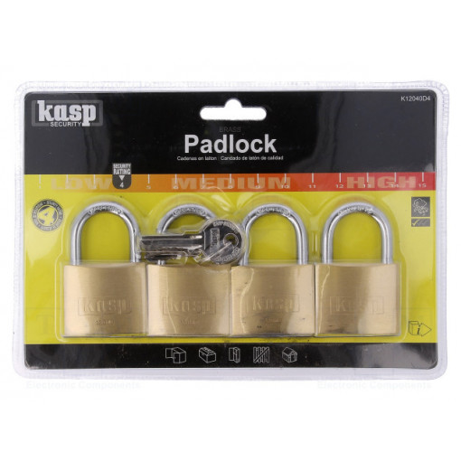 K12040D4; Padlock; brass; hardened steel shackle,double bolted; A: 40mm; KASP