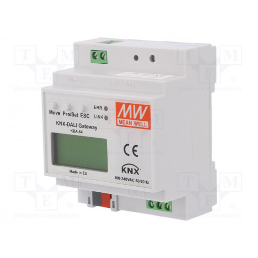 KDA-64; Converter KNX-DALI; IP20; 110÷240VAC; 155÷339VDC; 86x70x55mm; DIN; MEAN WELL