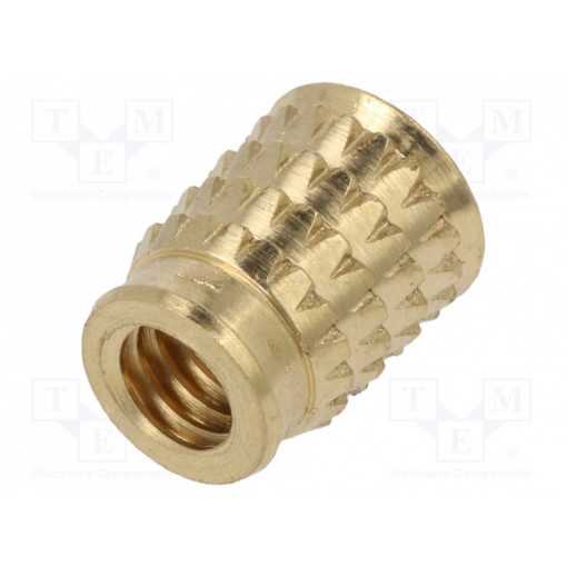 300113360; Threaded insert; brass; without coating; M4; L: 8.5mm; KVT-FASTENING