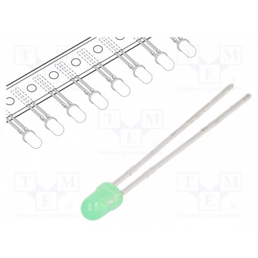 L-934LGD-TNR2.54; LED; 3mm; green; 0.7÷2mcd; 60°; Front: convex; Package: reel; KINGBRIGHT ELECTRONIC