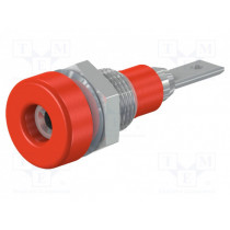 23.0030-22; Socket; 2mm banana; 10A; 23mm; red; Mounting: soldered,on panel; STÄUBLI