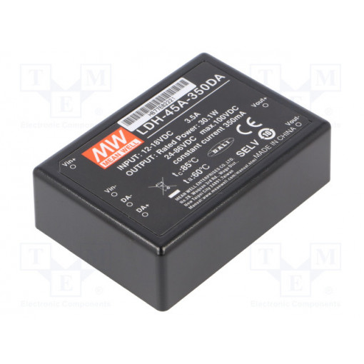 LDH-45A-350DA; Converter: DC/DC; 30.1W; Uin: 9÷18V; Uout: 24÷86VDC; Iin: 2.8A; 138g; MEAN WELL