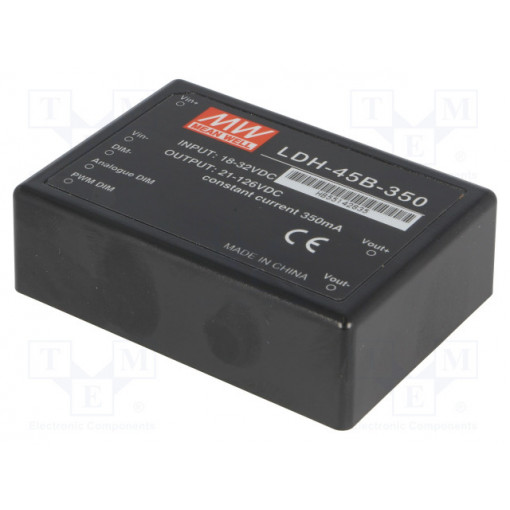 LDH-45B-350; Converter: DC/DC; 45W; Uin: 18÷32V; Uout: 21÷126VDC; Iin: 2.1A; 138g; MEAN WELL