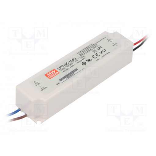 LPC-35-1050; Power supply: switched-mode; LED; 31.5W; 9÷30VDC; 1050mA; IP67; MEAN WELL