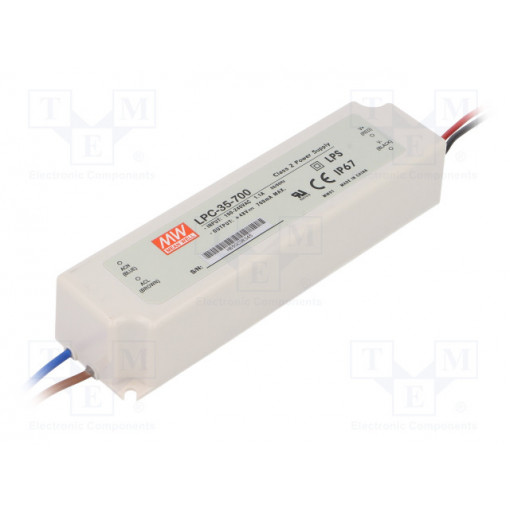 LPC-35-700; Power supply: switched-mode; LED; 33.6W; 9÷48VDC; 700mA; 90÷264VAC; MEAN WELL