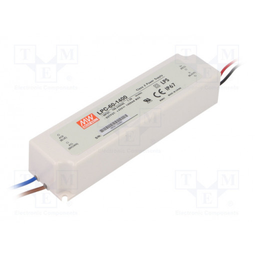 LPC-60-1400; Power supply: switched-mode; LED; 58.8W; 9÷42VDC; 1400mA; IP67; MEAN WELL