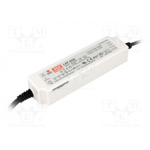 LPF-60D-24; Power supply: switched-mode; LED; 60W; 24VDC; 14.4÷24VDC; 2.5A; MEAN WELL