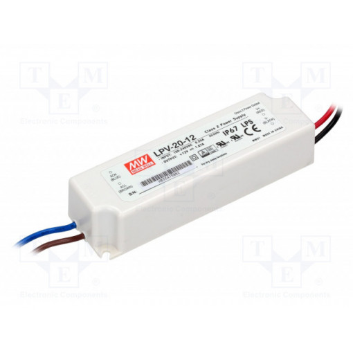 LPV-20-12; Power supply: switched-mode; LED; 20W; 12VDC; 1.67A; 90÷264VAC; MEAN WELL