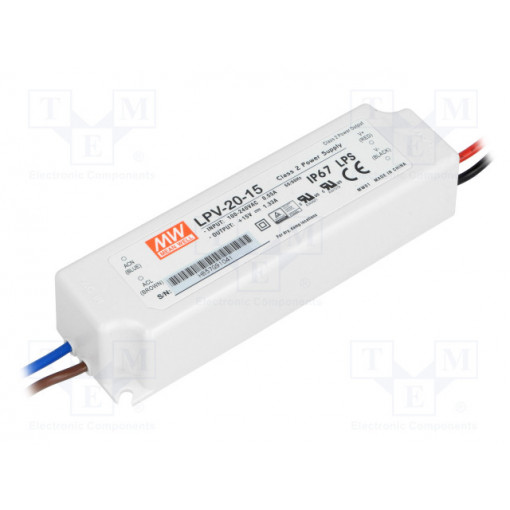 LPV-20-15; Power supply: switched-mode; LED; 20W; 15VDC; 1.33A; 90÷264VAC; MEAN WELL