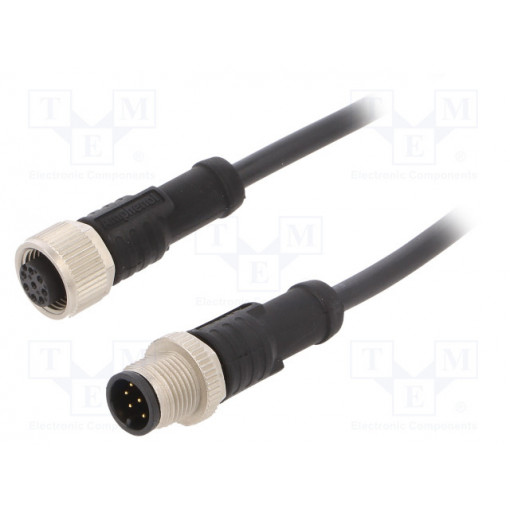 M12A08ML-12AFL-SB001; Cable: for sensors/automation; PIN: 8; M12-M12; 1m; plug; plug; 30V; AMPHENOL