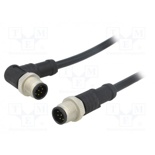 M12A08ML-12AMR-SD001; Cable: for sensors/automation; PIN: 8; M12-M12; 1m; plug; plug; 30V; AMPHENOL