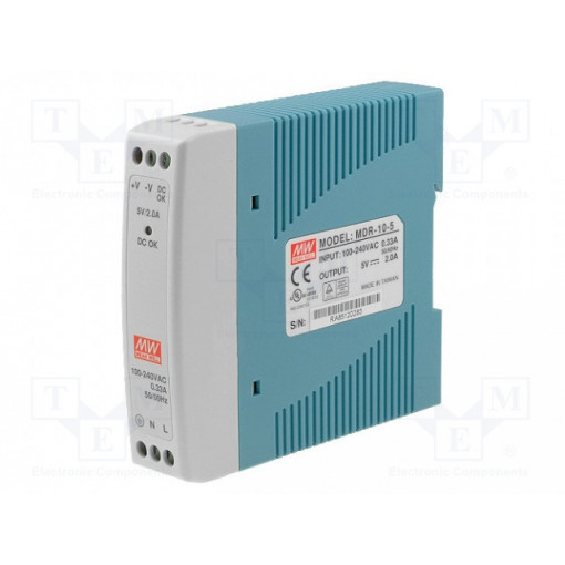 MDR-10-5; Power supply: switched-mode; 10W; 5VDC; 2A; 85÷264VAC; 120÷370VDC; MEAN WELL
