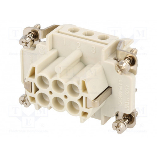 93601-0207; Connector: HDC; contact insert; female; S-E; PIN: 6; 6+PE; size 6B; MOLEX