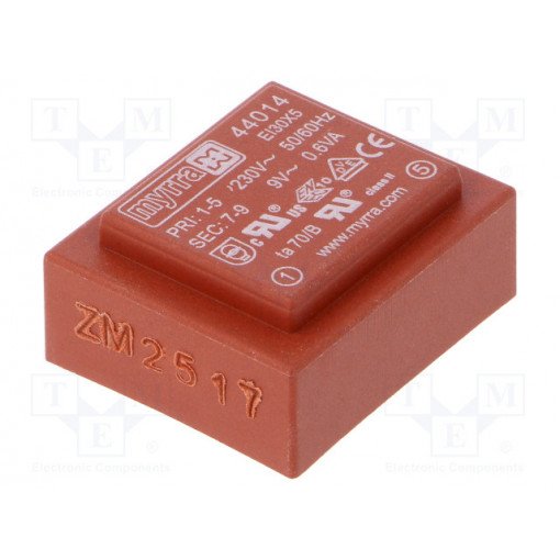 44014; Transformer: encapsulated; 0.6VA; 230VAC; 9V; 66mA; Mounting: PCB; MYRRA 44014; Transformer: encapsulated; 0.6VA; 230VAC; 9V; 66mA; Mounting: PCB; MYRRA