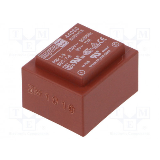 44050; Transformer: encapsulated; 1VA; 230VAC; 9V; 111mA; Mounting: PCB; MYRRA 44050; Transformer: encapsulated; 1VA; 230VAC; 9V; 111mA; Mounting: PCB; MYRRA