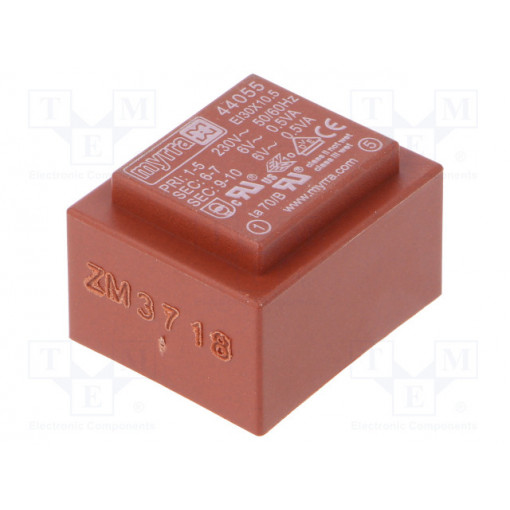 44055; Transformer: encapsulated; 1VA; 230VAC; 6V; 6V; 83mA; 83mA; MYRRA 44055; Transformer: encapsulated; 1VA; 230VAC; 6V; 6V; 83mA; 83mA; MYRRA