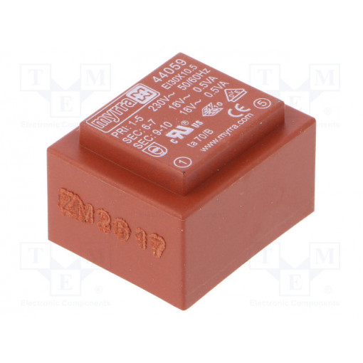 44059; Transformer: encapsulated; 1VA; 230VAC; 18V; 18V; 28mA; 28mA; MYRRA 44059; Transformer: encapsulated; 1VA; 230VAC; 18V; 18V; 28mA; 28mA; MYRRA
